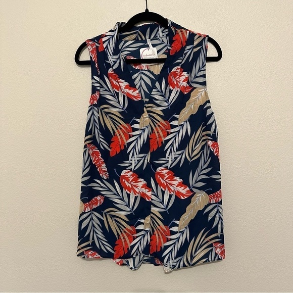 NWT DNA couture leaf printed chiffon sheer popover sleeveless blouse size 1X - Picture 1 of 3